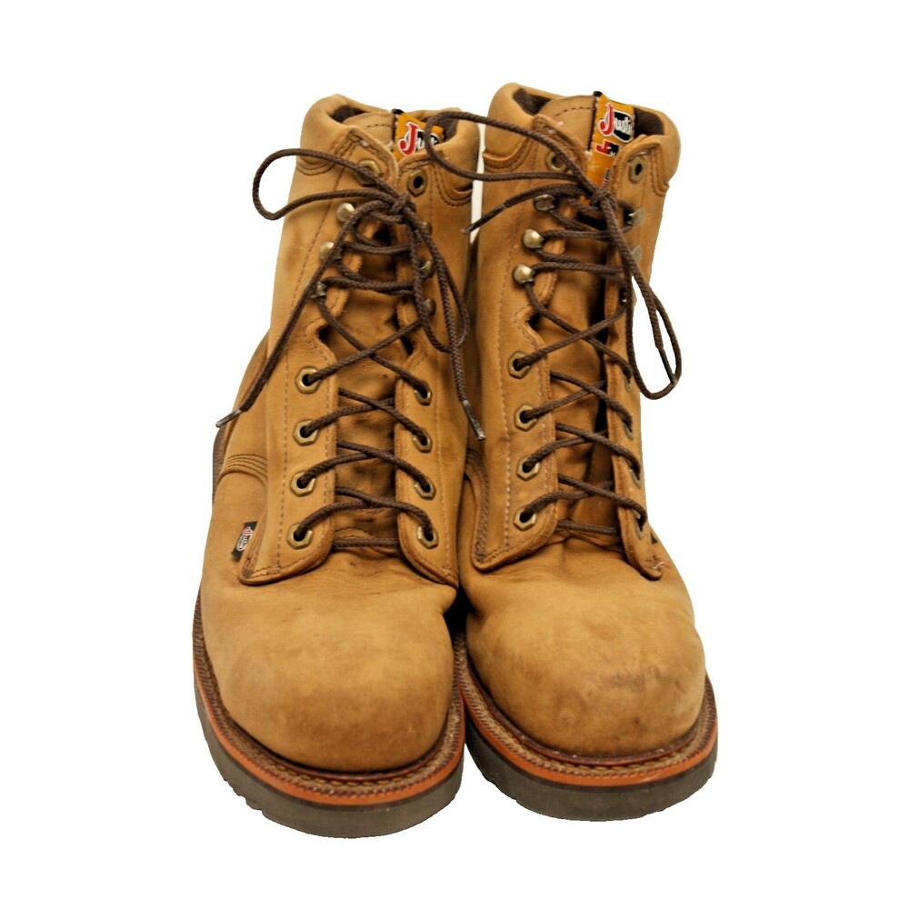 Justin Mens sz 8.5 EE Leather Work Boots Rugged Hard Toe J-Max